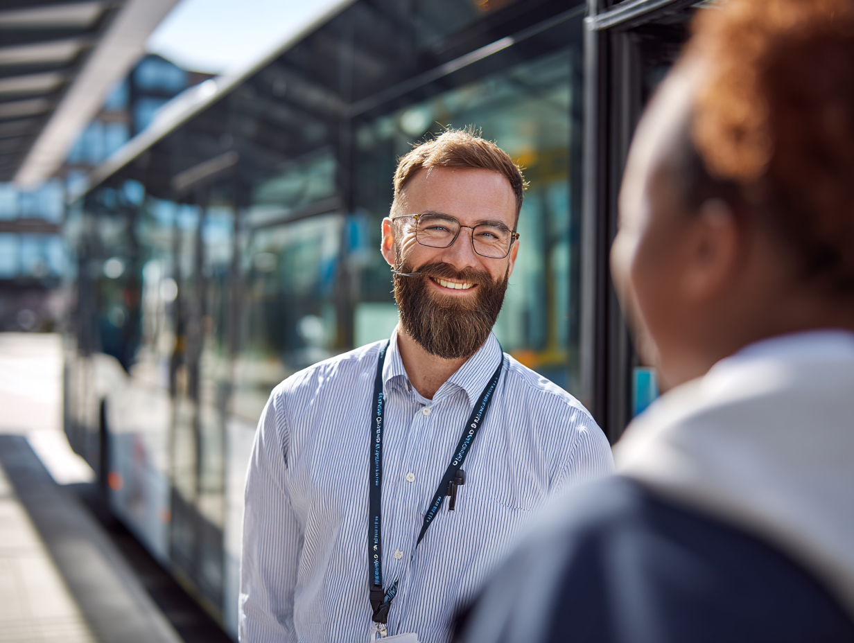 Busfahrer prüft Ticket per QR-Code-Scan
